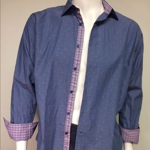 Tallia polka dot blue shirt Large 16 1/2 neck